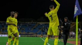 Cristiano Ronaldo perkenalkan selebrasi baru usai cetak gol ke-21 musim ini saat Al Nassr menang 5-0 atas Al Najma di Liga Pro Arab Saudi 2025/2026. (Foto: Talksport)